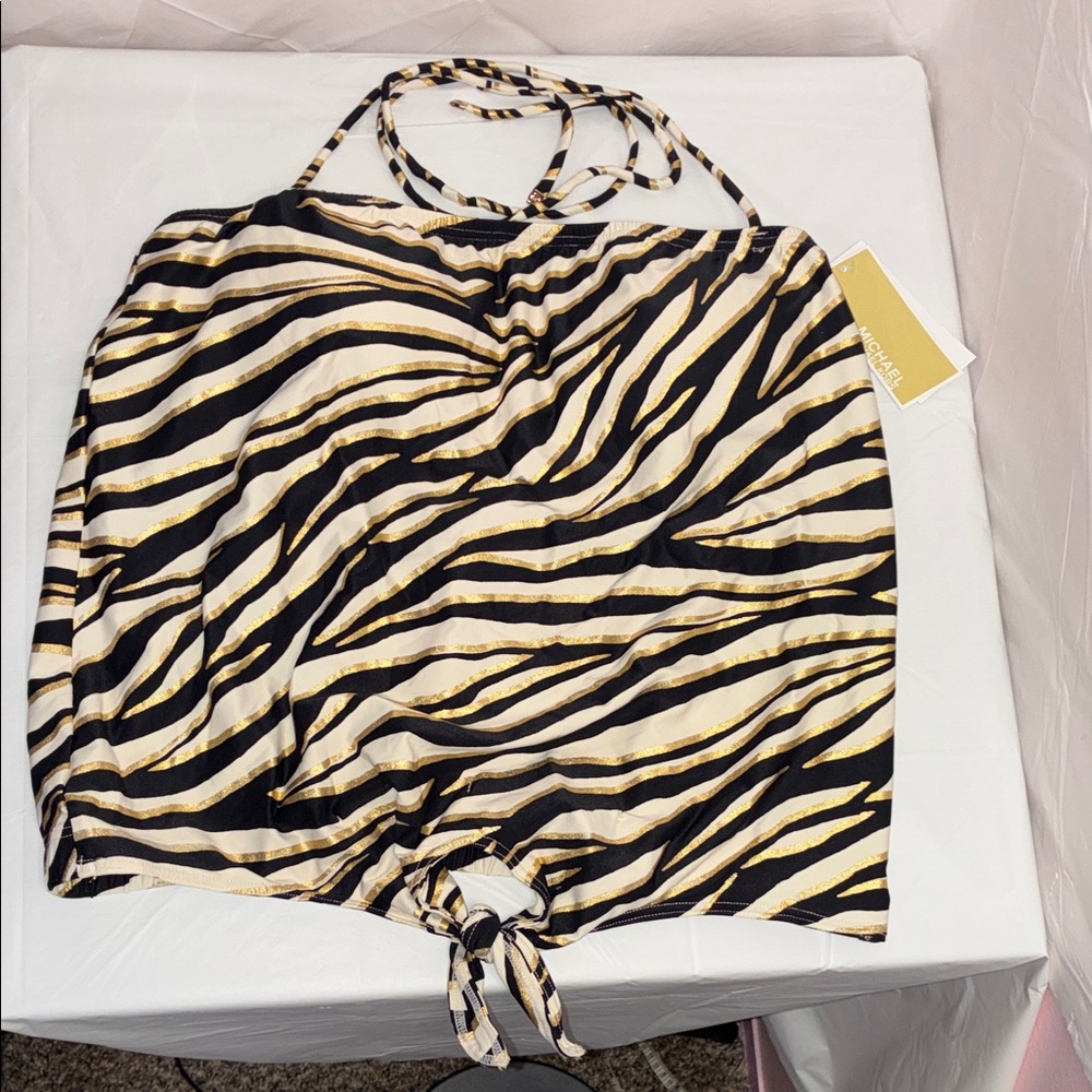 Michael Kors Black, Cream and Gold Zebra Halter Camisole